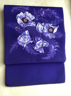 紫地抽象的な花名古屋帯
